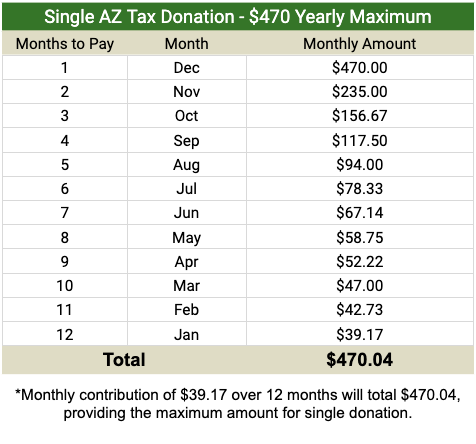 Single AZ Tax Donation Limits 2024